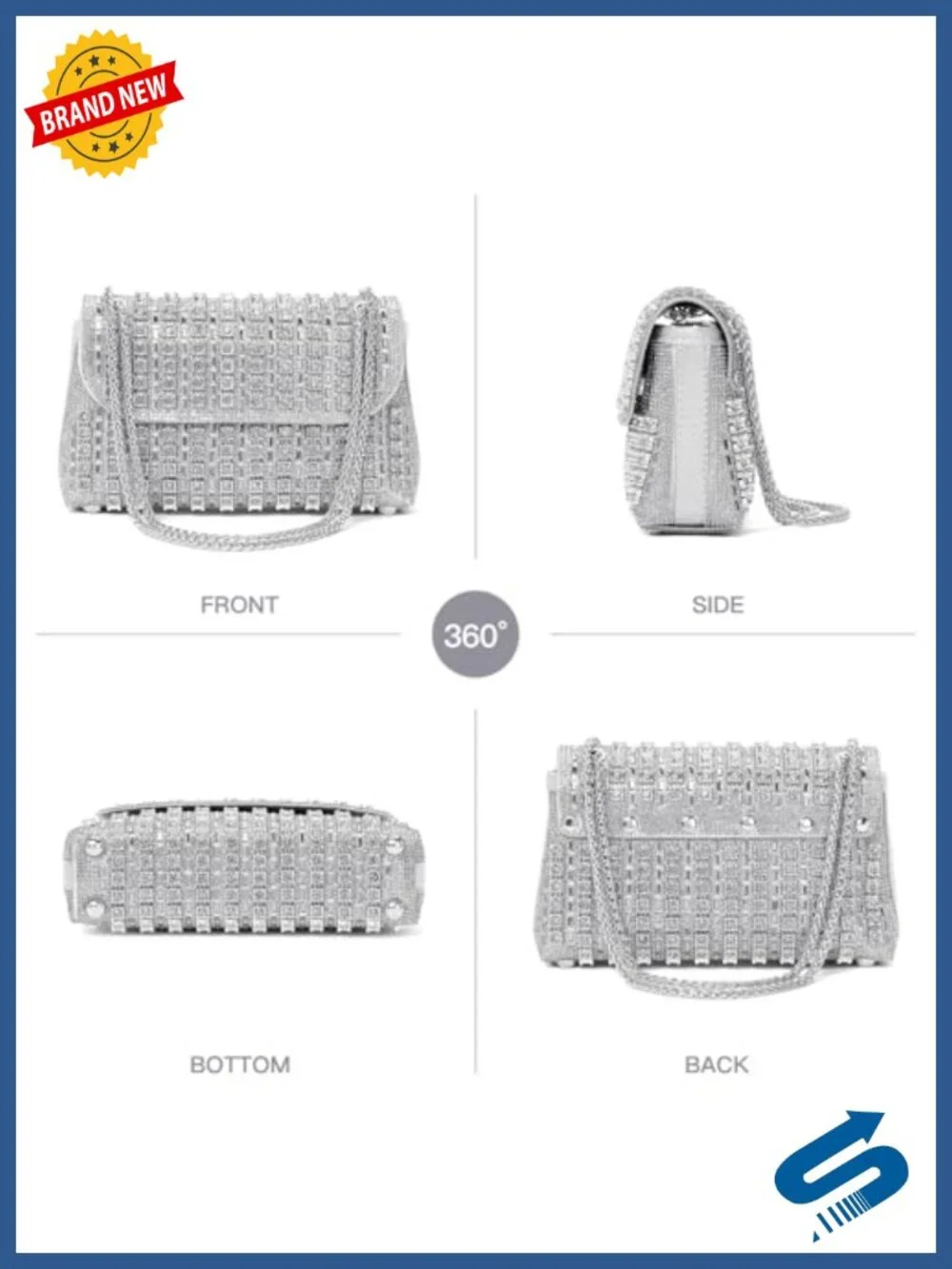 Sparkling Rhinestone Evening Clutch Handbag Purse Ladies Crossbody Shoulder Bag